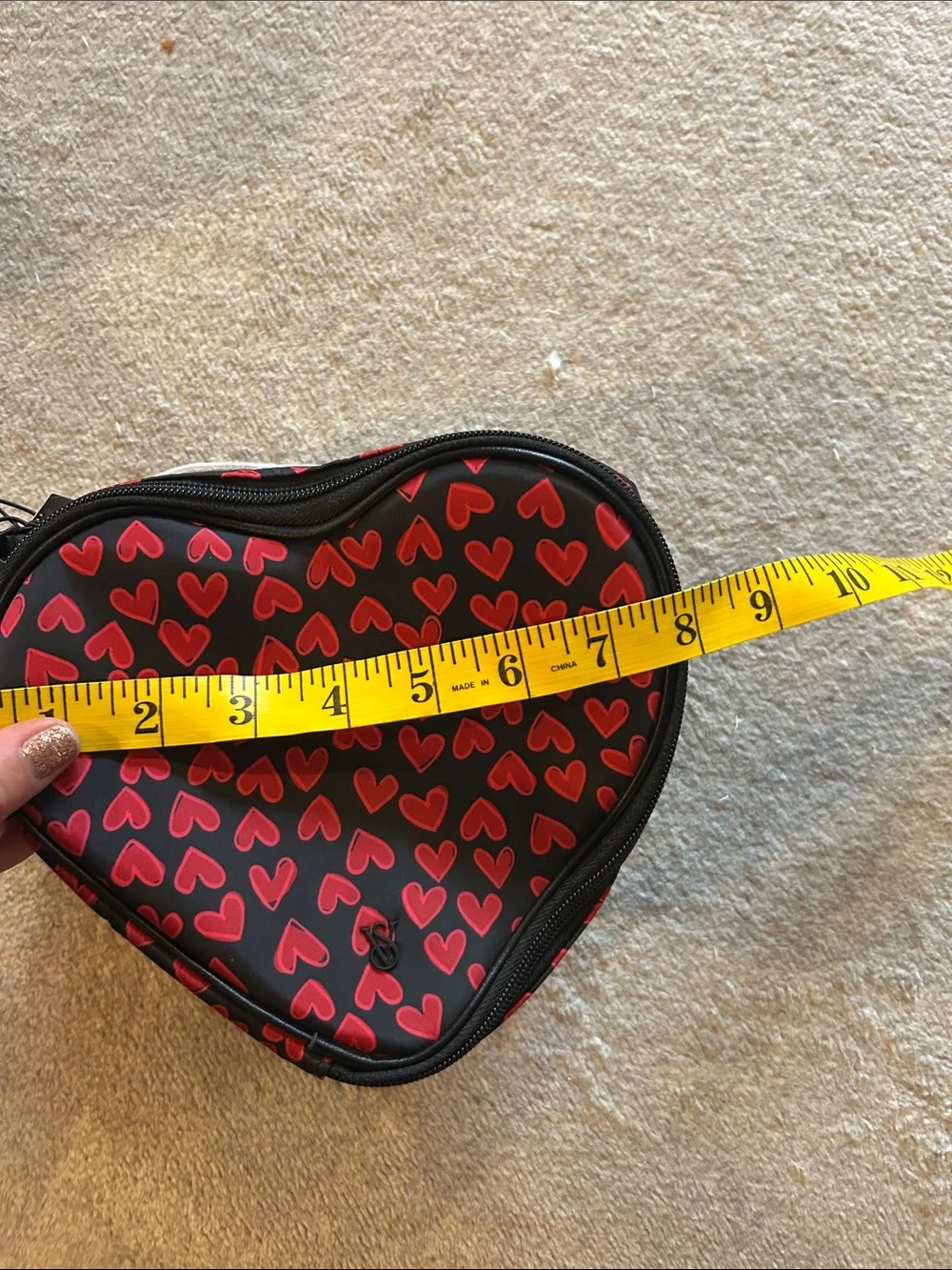 Heart-Shaped Cosmetic Case with Red Hearts on Black NWT